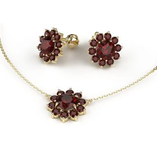 Náušnice a celebritka Solis zo 14k žltého zlata. Súprava je vykladaná červenými granátmi "Almandínmi"...